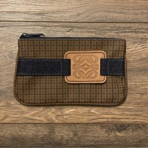 Vintage Loewe Anagram Brown Houndstooth Canvas and Leather Cosmetic Pouch
